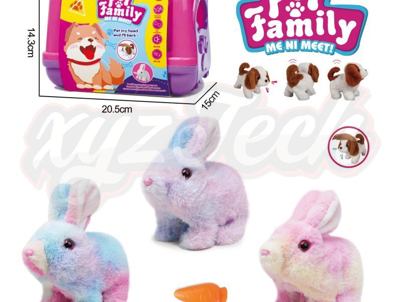 Electric plush colored walking rabbit and portable cage