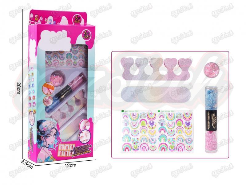 DIY Nail art Set (Double Head nail polish + Sequins + nail stickers + Toe divider + nail file)