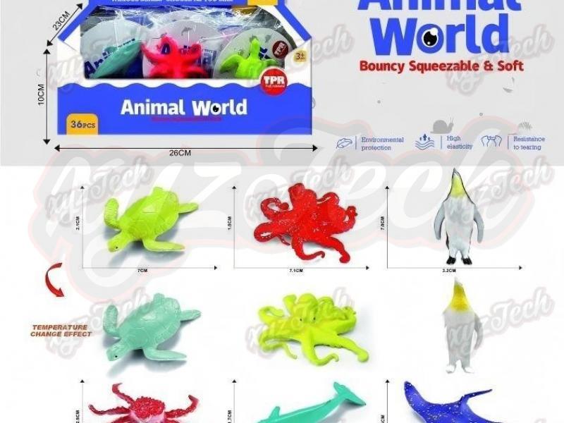 Warm ocean series (blue whale, turtle, octopus, penguin, emperor crab, devil fish)